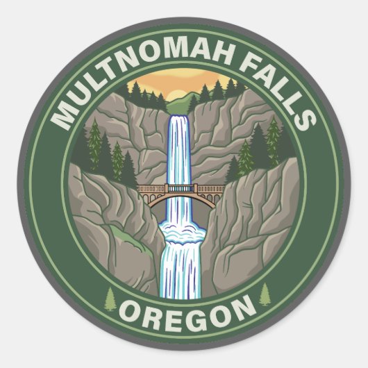Multnomah Falls Oregon Ronde Sticker (Voorkant)