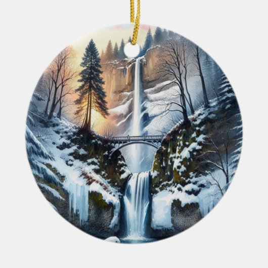 Multnomah Herfsten Snowy Kerstboom Keramisch Ornament (Voorkant)