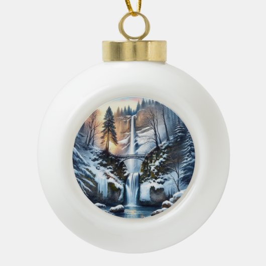 Multnomah Herfsten Snowy Kerstboom Keramische Bal Ornament (Voorkant)