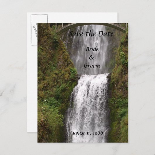 Multomah-waterval met Bridge Wedding Aankondigingskaart (Voorkant / Achterkant)