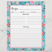 Multomap Rustic Pink Floral Aqua Wood Recipe Pagin (Voorkant)