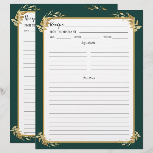 Multomap van Emerald Green Gold Foliage Recipe Pag (Voorkant / Achterkant)