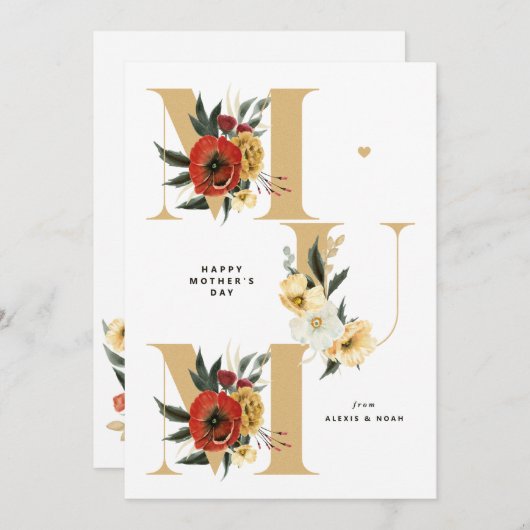 MUM Boho Flowers Goud Happy Moederdag Feestdagenkaart (Voorkant / Achterkant)