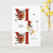 MUM Boho Flowers Rood Happy Moederdag Kaart (Gele Bloem)