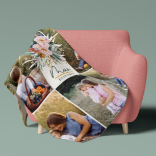 Mum Cadeau 8 Foto Roze Girly Aquarel Bloemen Fleece Deken