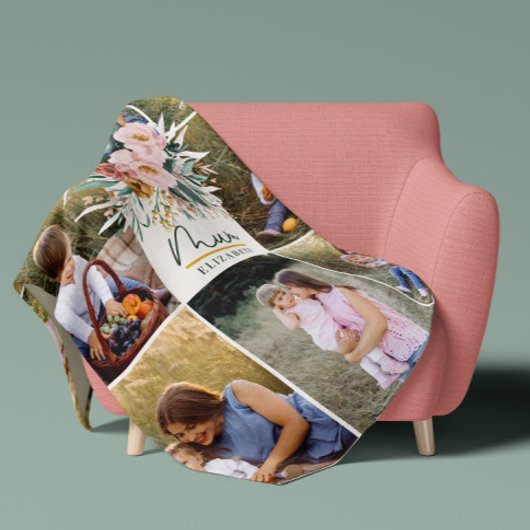 Mum Cadeau 8 Foto Roze Girly Aquarel Bloemen Fleece Deken