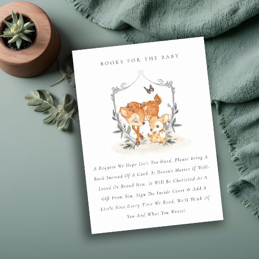 Mum deer Fawn Floral Crest Books for Baby shower Informatiekaartje