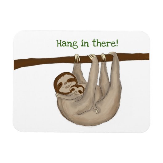 Mum en baby sloth 'hang in daar' koelkast magnet magneet (Horizontaal)