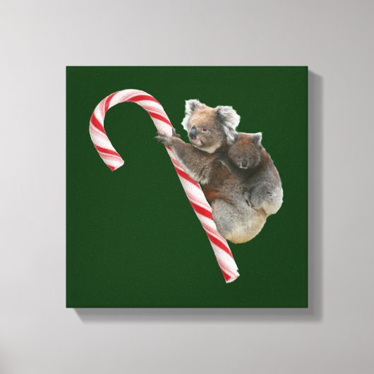 Mum en Joey Koala Candy Cane Kerstmis Canvas Afdruk (Voorkant)