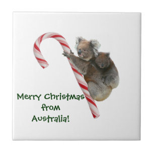 Mum en Joey Koala Candy Cane Kerstmis Tegeltje