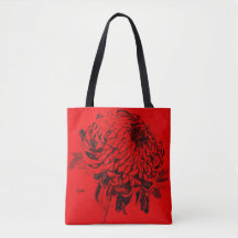 Mum Flower Line Tekening Red Grey Black Tas