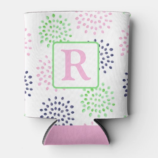 Mum Flower Pattern Waterverf Monogram Roze Marine Blikjeskoeler (Voorkant)