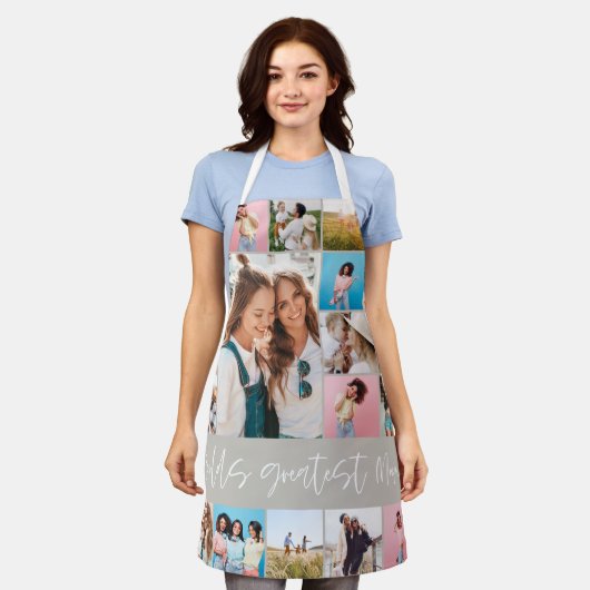 Mum fotocollage moderne typografie eenvoudig beige schort (Gedragen)