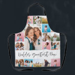 Mum fotocollage moderne typografie eenvoudig stijl schort<br><div class="desc">Werelden grootste mum 16 multi foto modern minimal eenvoudige script typografie elegante Moederdag, verjaardag, kerst, paasfeest, afstuderen, einde schooljaar of decor cadeau ontwerp.</div>