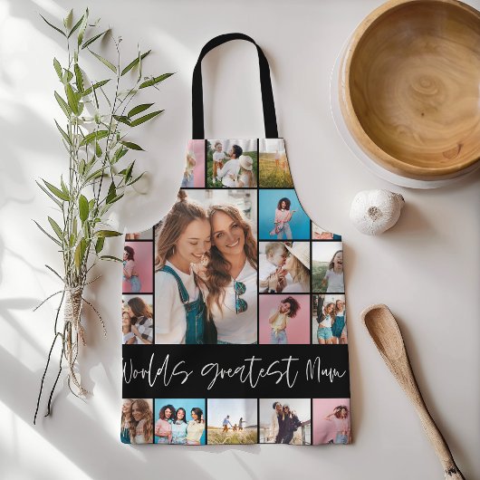 Mum fotocollage moderne typografie eenvoudig zwart schort