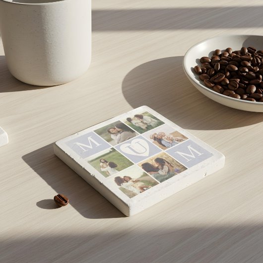 Mum Heart Photo Collage Grid Monogram Keepsake Stenen Onderzetter