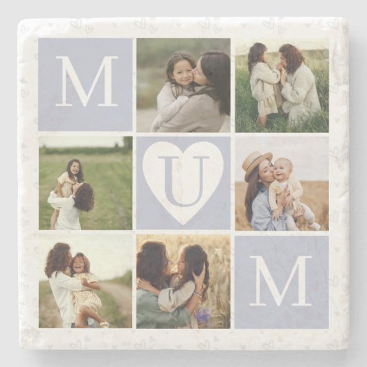 Mum Heart Photo Collage Grid Monogram Keepsake Stenen Onderzetter (Voorkant)