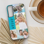 Mum Life is het beste leven 4 Foto Turquoise Samsung Galaxy Hoesje<br><div class="desc">Aangepaste foto telefoonhoes met fotocollage met behulp van 4 van uw favoriete foto's. Het mama citaat luidt "mum life is the best life" wat je kunt bewerken als je wilt. De sjabloon is ontworpen om te voldoen aan het Samsung Galaxy S22 Plus hoesje - als u een ander formaat hoesje...</div>