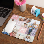 Mum Modern Fotorooster Collage Familie Keepsake Ro Muismat<br><div class="desc">Stuur een mooie gepersonaliseerde muismat naar je moeder die ze voor altijd zal koesteren. Speciale gepersonaliseerde foto collage muismat om 9 van uw eigen speciale familie foto's en herinneringen weer te geven. Ons ontwerp is voorzien van een modern 9 fotocollage raster ontwerp met "Mum" letters weergegeven in het raster ontwerp....</div>