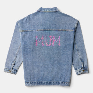 Mum orchidee waterverf belettering paarse roze denim jacket