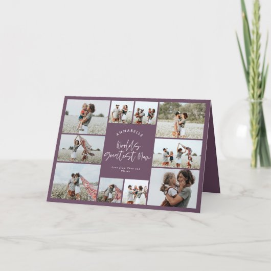 Mum paarse elegante moderne minimale fotocollage bedankkaart (Voorkant)