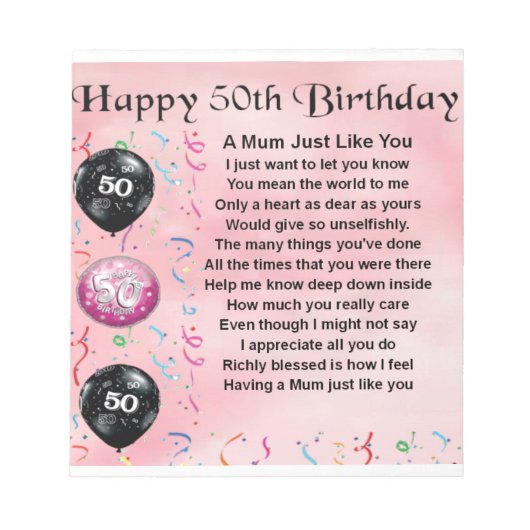 Mum Poem - 50th Birthday Notitieblok (Voorkant)