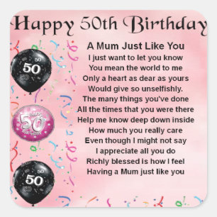 Mum Poem - 50th Birthday Vierkante Sticker