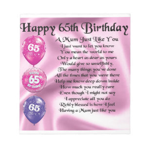 Mum Poem - 65th Birthday Notitieblok