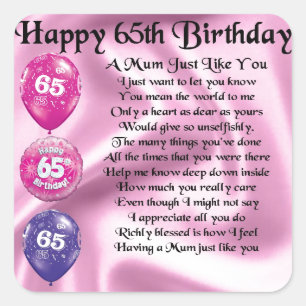 Mum Poem - 65th Birthday Vierkante Sticker