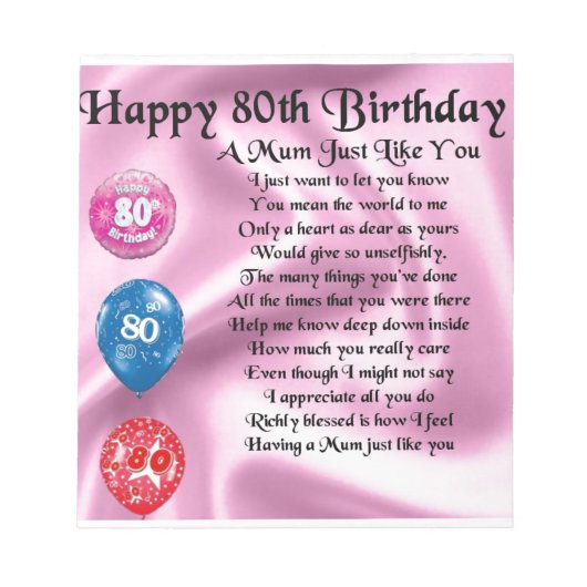 Mum Poem - 80th Birthday Notitieblok (Voorkant)