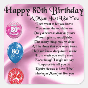 Mum Poem - 80th Birthday Vierkante Sticker