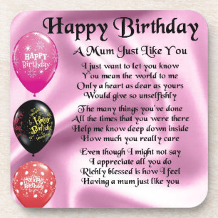 Mum Poem - Happy Birthday Drankjes Onderzetter
