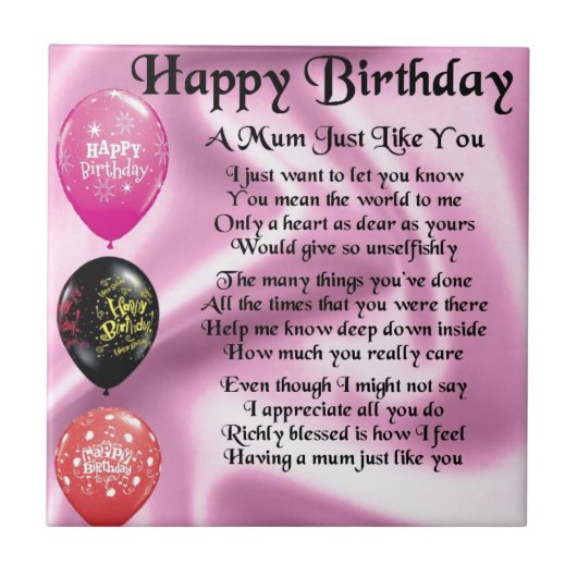 Mum Poem - Happy Birthday Tegeltje (Voorkant)