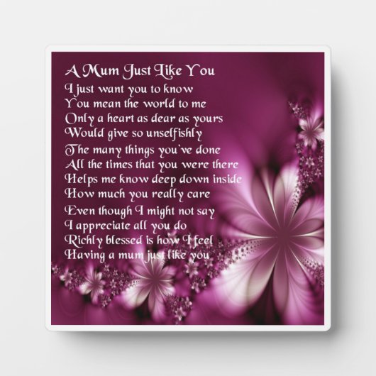 Mum Poem Plaque - Flowers Design Fotoplaat (Voorkant)