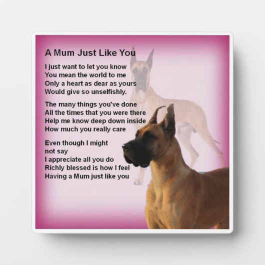 Mum Poem Plaque - Geweldig Dane Dog-ontwerp Fotoplaat (Voorkant)