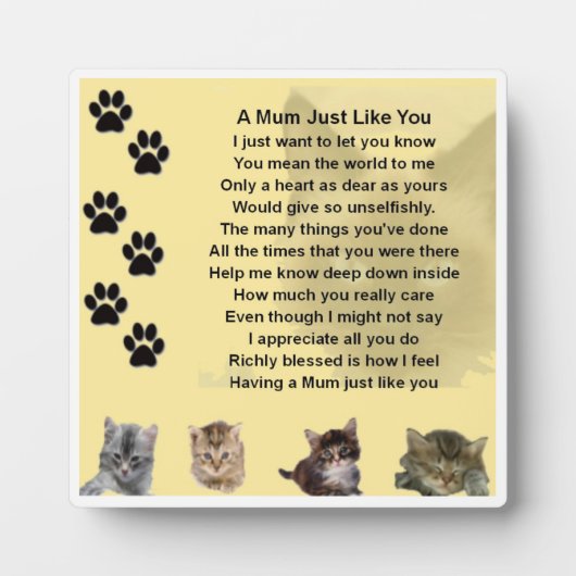 Mum Poem Plaque - Kattenontwerp Fotoplaat (Voorkant)
