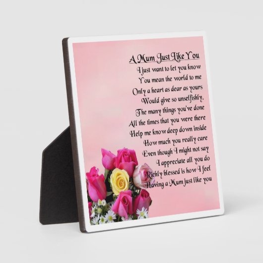 Mum Poem Plaque - Ontwerp van Rozen Fotoplaat (Voorkant)
