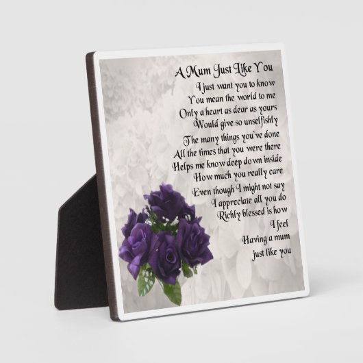 Mum Poem Plaque - Paarse Rozen ontwerpen Fotoplaat (Voorkant)