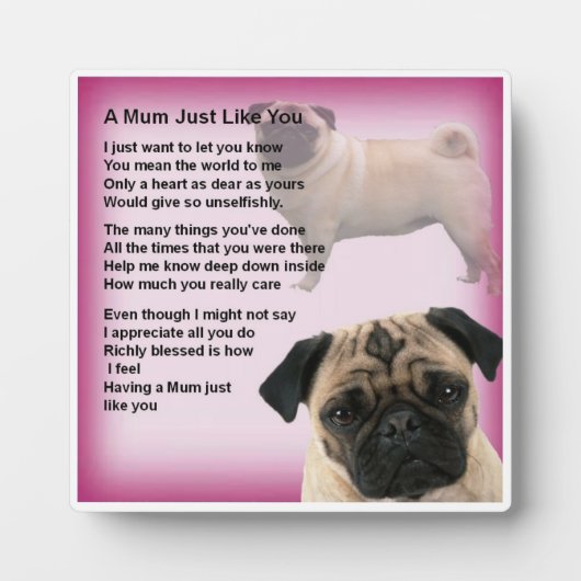 Mum Poem Plaque - Pug Design Fotoplaat (Voorkant)