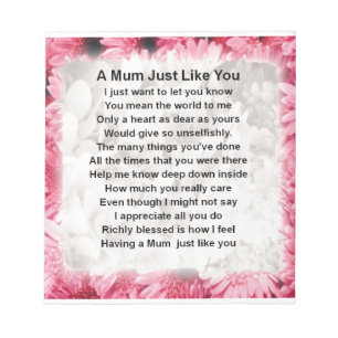 Mum Poem - Roze Floral design Notitieblok