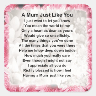 Mum Poem - Roze Floral design Vierkante Sticker