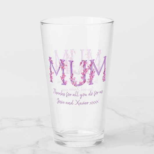 Mum roze orchidee bloemen waterverf aangepaste ber glas (Achterkant)