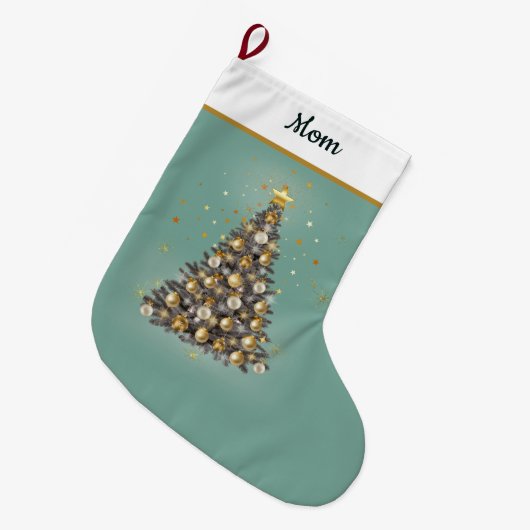 . Mum’s Christmas Stocking – Warm Green Festive Grote Kerstsok (Voorkant (Hangend))