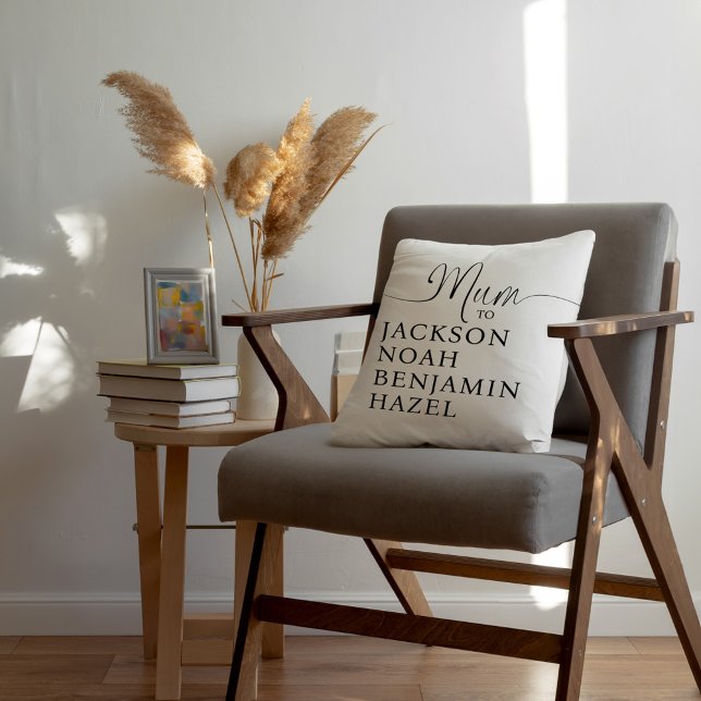 Mum Script gepersonaliseerde Kinder namen Moederda Kussen (Mum Script Personalized Kids Names Mother's Day Throw Pillow)