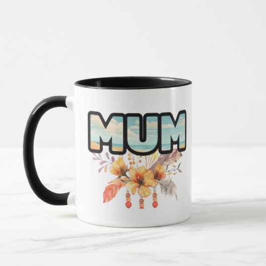 Mum sinaasappel floral design, koffie mok (Links)