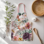 Mum waterverf bloemenroze girly elegant bewerkbaar schort<br><div class="desc">Modern waterverf bloemenschrift elegante bewerkbare naam schort roze girly design. Op trend bloemig,  gebladerte mooi botanisch ontwerp. Onderdeel van een modern collectie. perfect moederdag cadeau voor een speciale moeder</div>