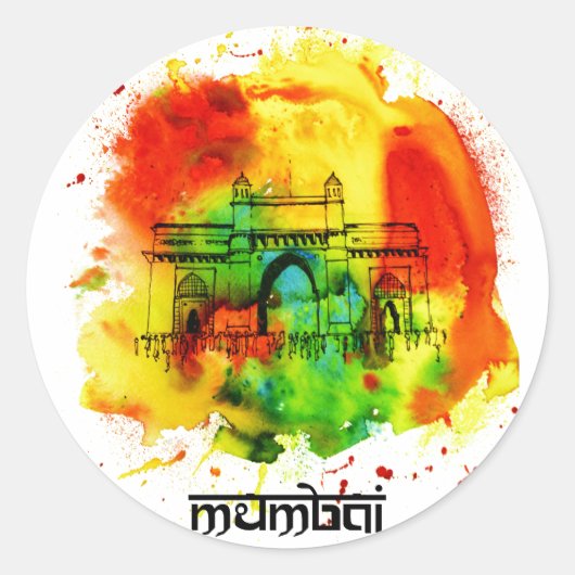 Mumbai Gateway of India Bright waterverven Ronde Sticker (Voorkant)