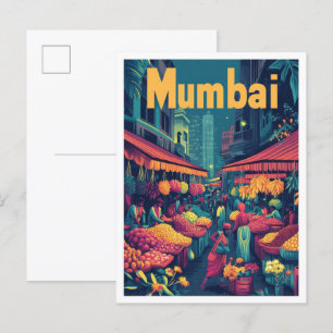 Mumbai India Art Vintage Travel Illustratie Briefkaart