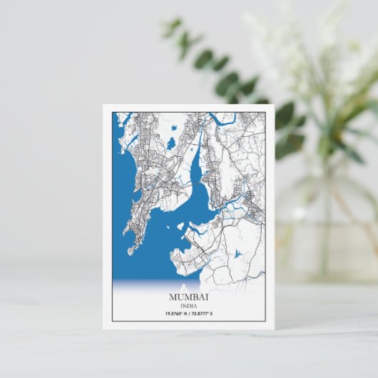 Mumbai India City Map Eenvoudig reizen Briefkaart (Staand voorkant)