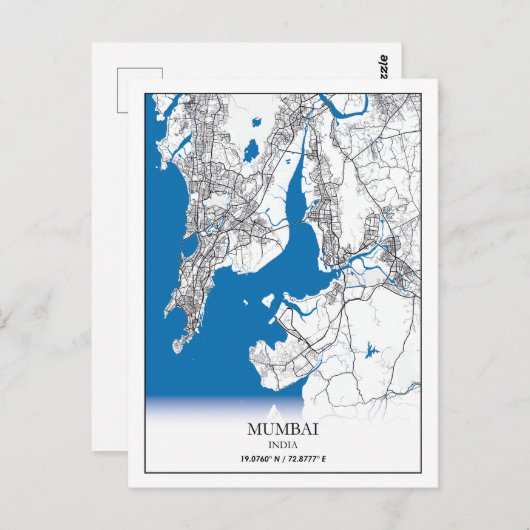 Mumbai India City Map Eenvoudig reizen Briefkaart (Voorkant / Achterkant)
